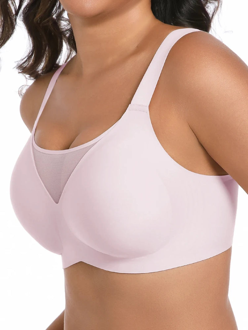 Seamless V-Neck Mesh Push up Full Coverage Wireless Bra Women'S Soft Comfortable Underwear 7846