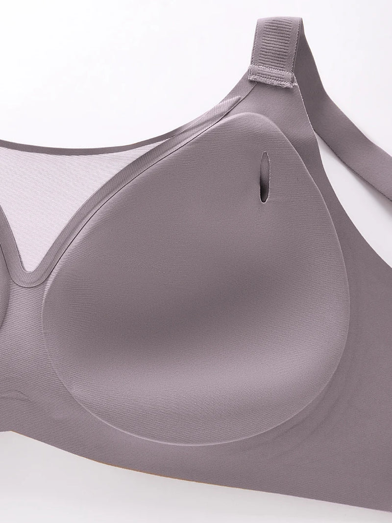 Seamless V-Neck Mesh Push up Full Coverage Wireless Bra Women'S Soft Comfortable Underwear 7846