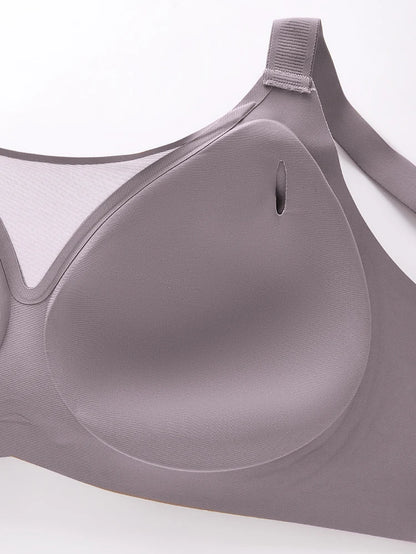 Seamless V-Neck Mesh Push up Full Coverage Wireless Bra Women'S Soft Comfortable Underwear 7846